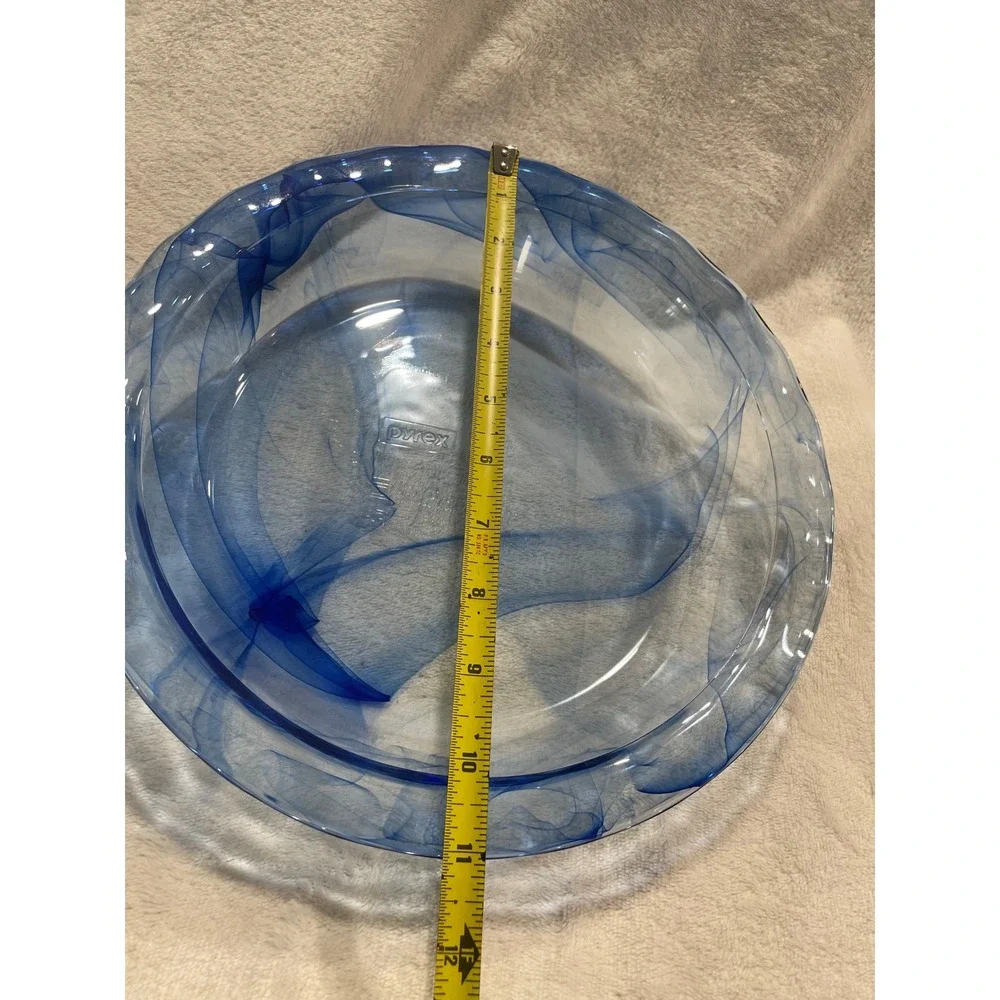 Pyrex Cobalt Blue Swirl Glass Pie Plate 9.5 Inch Fluted Rim Bakeware 24cm